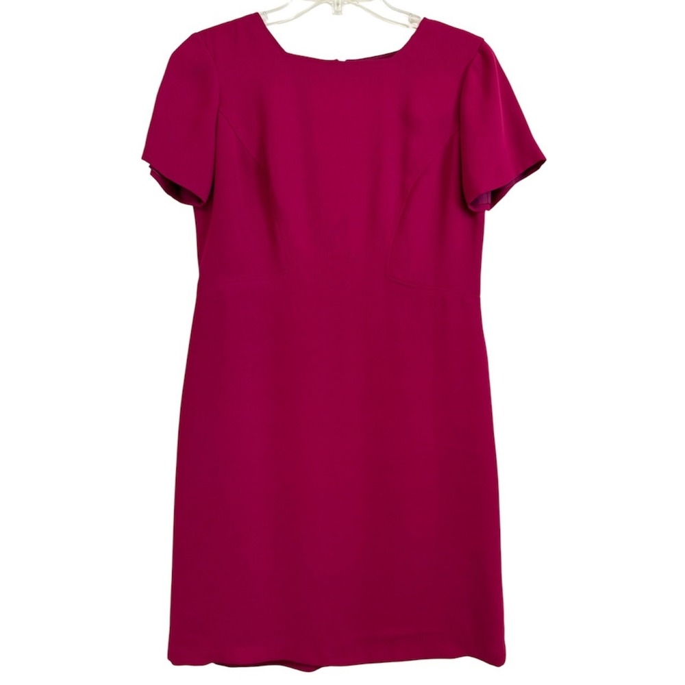 Liz Claiborne Petite Magenta Pink Sheath Dress Square Neck Short Sleeve Size 8P